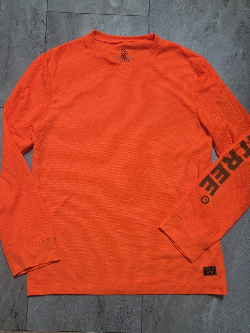 - Realtree Men's Long Sleeve Crewneck Shirt - Bright Orange with Sleeve Logo
